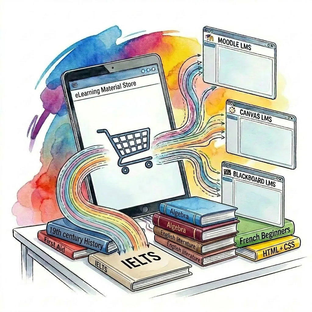 Learning books being sold digitally and reused across different LMS platforms