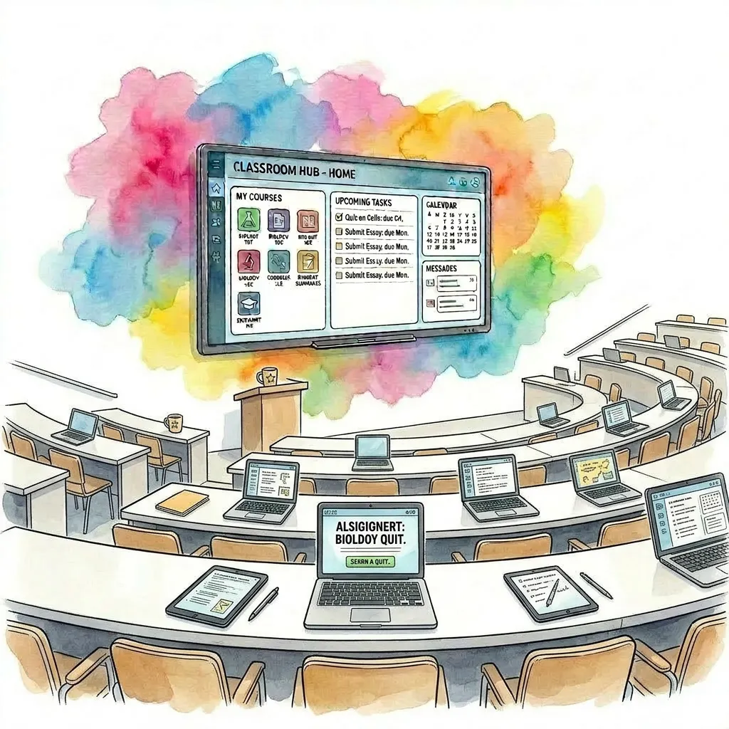 University lecture hall with digital learning tools